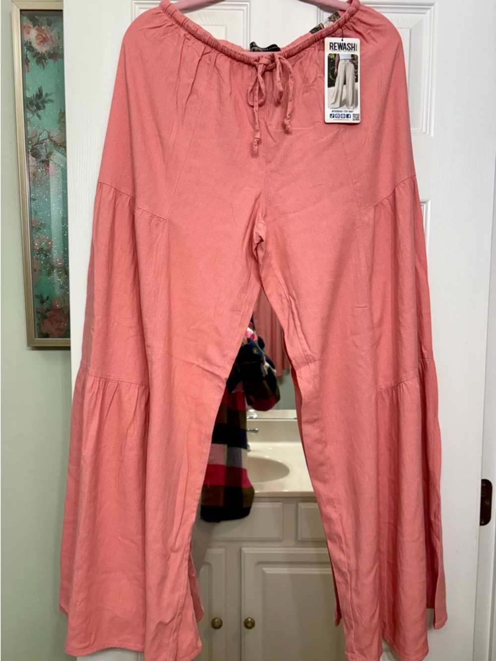 Rewash Coral Pink Tiered Wide-Leg Pants